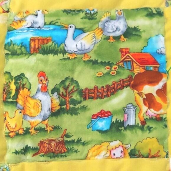 Vintage Miniature Handmade Yellow Farm Themed Quilt - Picture 3 of 6
